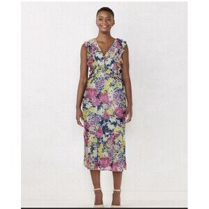 NWT LC Lauren Conrad Print Ruffle Midi Dress | Light Orange Floral | M